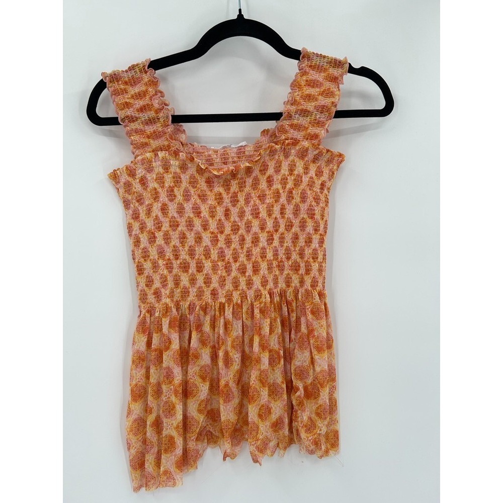 Jane & Delancey Womens Size M Orange Smocked Babydoll Milkmaid Sleevelessโ Top